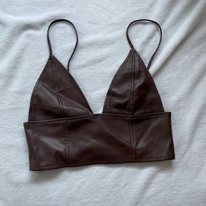 Brown faux leather crop top